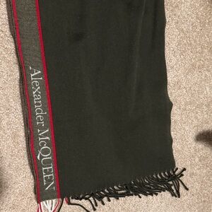 Alexander McQueen  Green Scarf with Red Stripe
